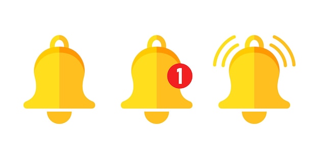 Icono de campana de notificación establecido en estilo plano Ilustración vectorial de mensajes de la bandeja de entrada en un fondo aislado Concepto de negocio de señales de campana sonando