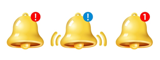 Vector el icono de la campana de notificación de estilo d amarillo está aislado sobre un fondo blanco