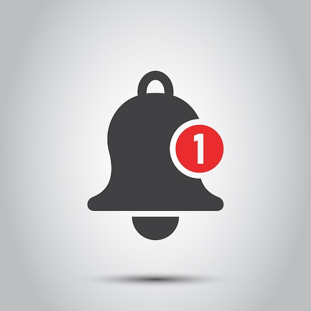 Icono de campana de notificación en estilo plano Ilustración de vector de mensaje de bandeja de entrada entrante en concepto de negocio de signo de timbre de fondo aislado