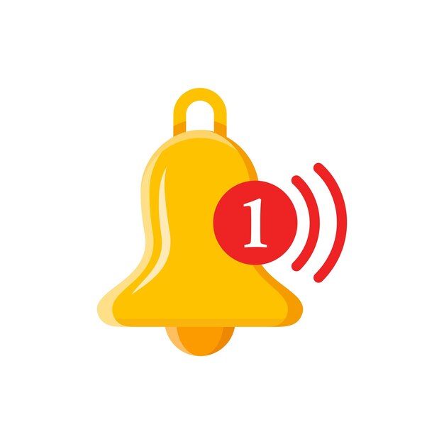 Icono de campana de notificación en estilo plano Ilustración de vector de mensaje de bandeja de entrada entrante en concepto de negocio de signo de timbre de fondo aislado