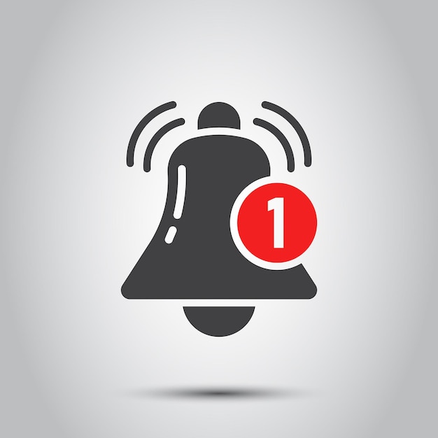 Icono de campana de notificación en estilo plano Ilustración de vector de mensaje de bandeja de entrada entrante en concepto de negocio de signo de timbre de fondo aislado