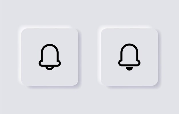 Icono de campana de notificación símbolo de anillo de alarma en botones de neumorfismo o iconos de aplicación ui ux de estilo neumórfico