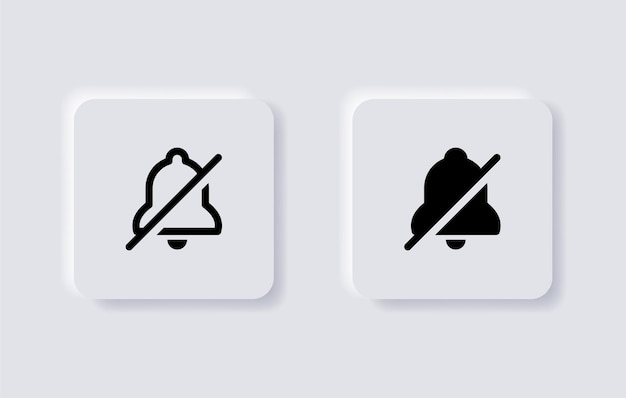 sin icono de campana silencio mudo alarma apagado signo iconos de contorno neumorfismo forma de botón signos de interfaz de usuario neumórficos
