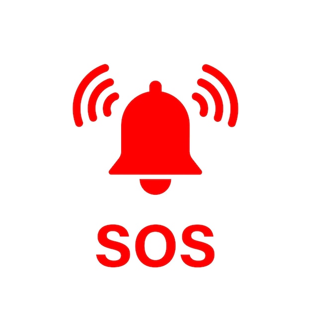 Icono de campana SOS. Vector aislado símbolo de signo de ayuda de alarma de emergencia. Señal SOS. Stock vector. EPS 10