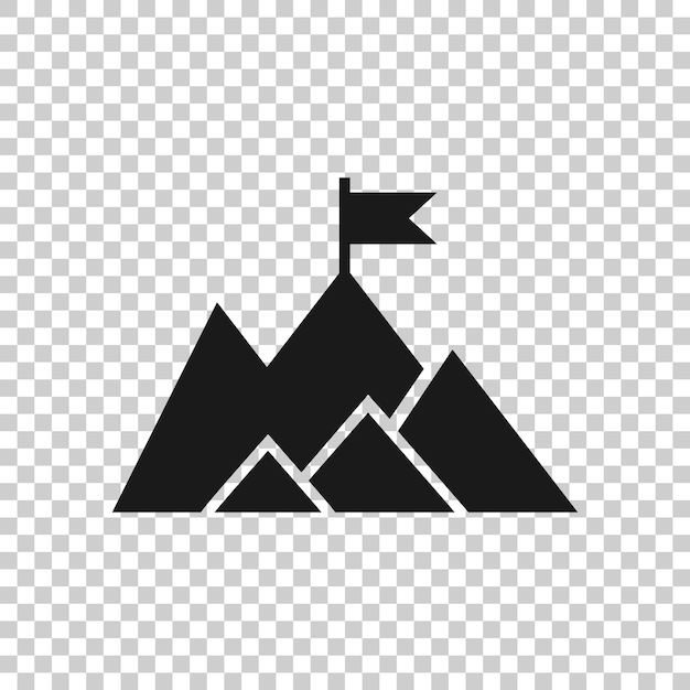 Icono de campeón de misión en estilo plano Ilustración de vector de montaña sobre fondo blanco aislado Concepto de negocio de liderazgo