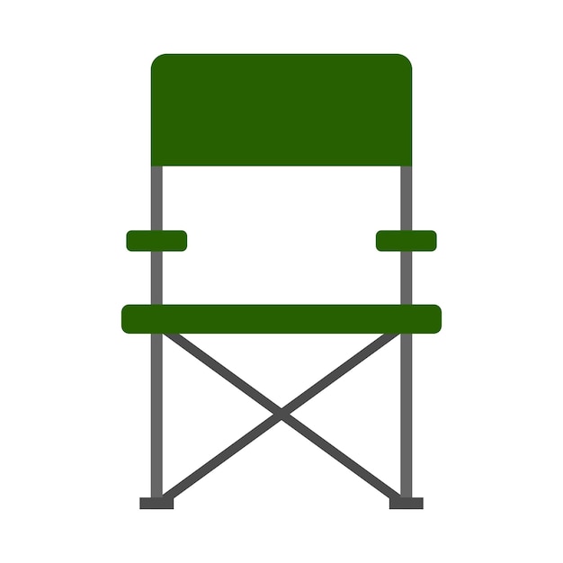 Vector icono de camping de silla de pesca plegable verde en estilo plano aislado sobre fondo blanco