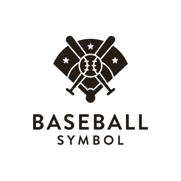 Icono de campo de béisbol Silueta del campo de béisbol con icono de vector de pelota y bate