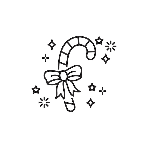 Icono de caña de caramelo Contorno Editable Signo aislado de un clásico caramelo de Navidad a rayas que simboliza