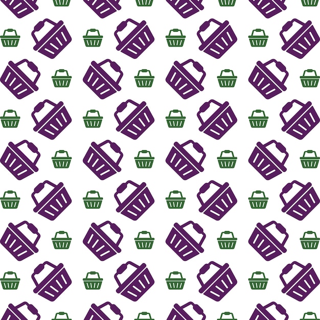 El icono de la canasta de compras es un patrón repetitivo multicolor de moda con una hermosa ilustración de fondo blanco