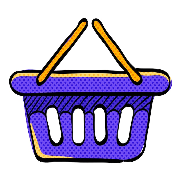 El icono de la canasta de compras de medio tono es una ilustración vectorial de colores dibujada a mano