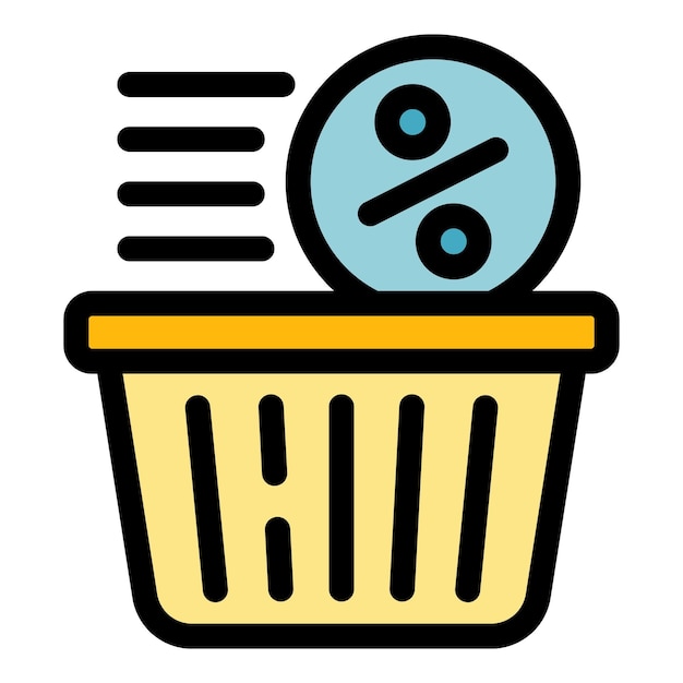 El icono de la canasta de compras en porcentaje Contorno El icono vectorial de la canastra de compras en ciento Color plano aislado