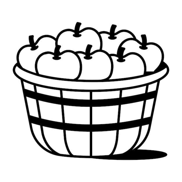 Un icono de la canasta de manzanas en estilo de dibujo