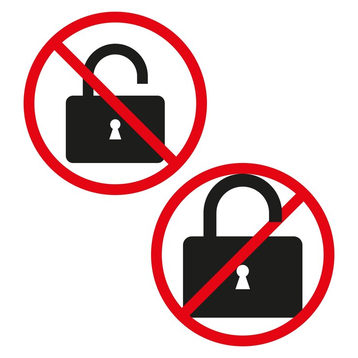 Vector icono de candado cerrado y desbloqueado sin símbolo de acceso círculo de prohibición rojo símbolo de seguridad vectorial