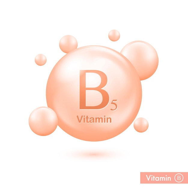 Icono de la cápsula de la píldora de vitamina B5 Molécula del complejo vitamínico del grupo B Ácido pantoténico Gota de esencia de salud
