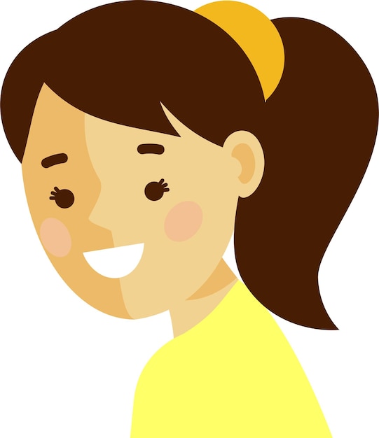 Vector icono de cara de avatar de niña sonriente feliz mirar hacia atrás en estilo plano
