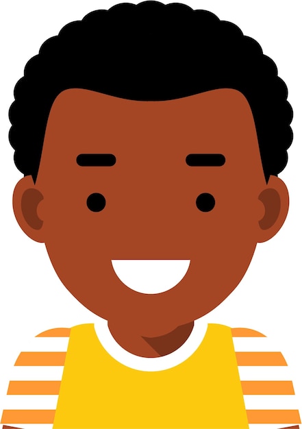 Icono de cara de avatar de niño afroamericano negro en estilo plano