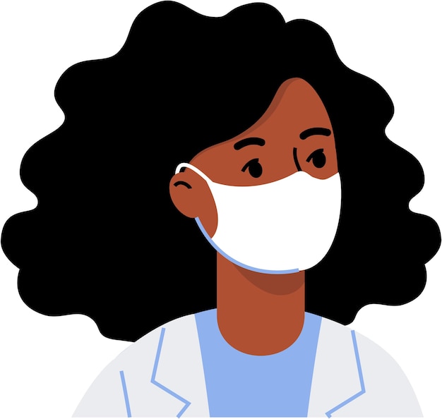 Vector icono de cara black arican american doctor mujer con máscara protectora