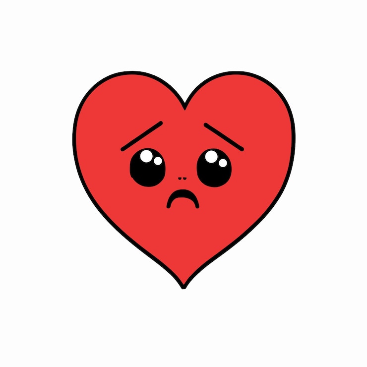 Vector icono de cara de corazón emocional triste sobre fondo blanco ilustración vectorial de dibujos animados