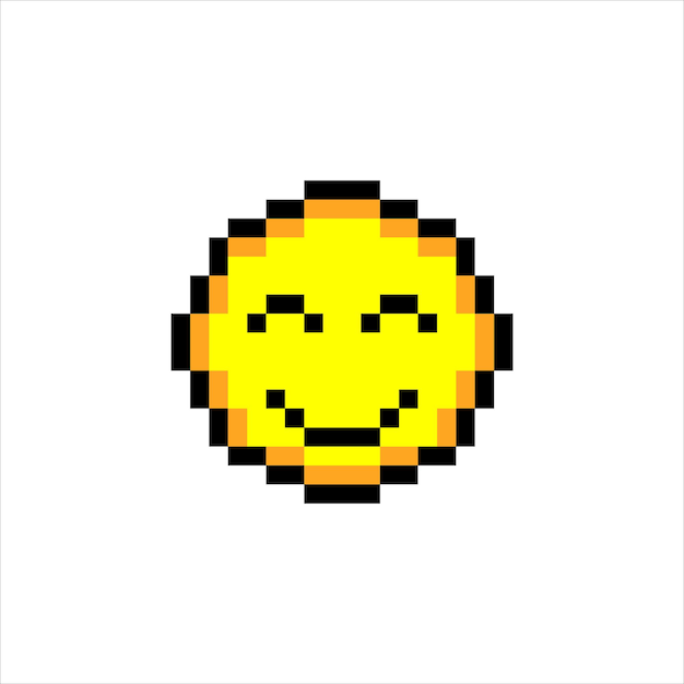 Vector icono de cara emoji o emoticono en pixel art. ilustración vectorial