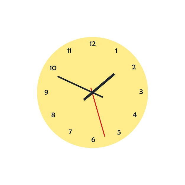 Icono de cara de reloj analógico redondo en estilo plano sobre un fondo blanco