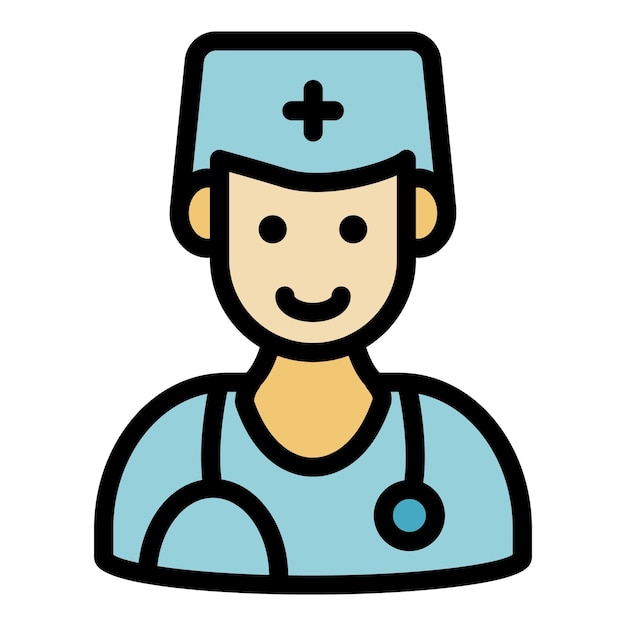 Icono de cardiólogo Contorno de cardiólogo Icono vectorial de color plano aislado