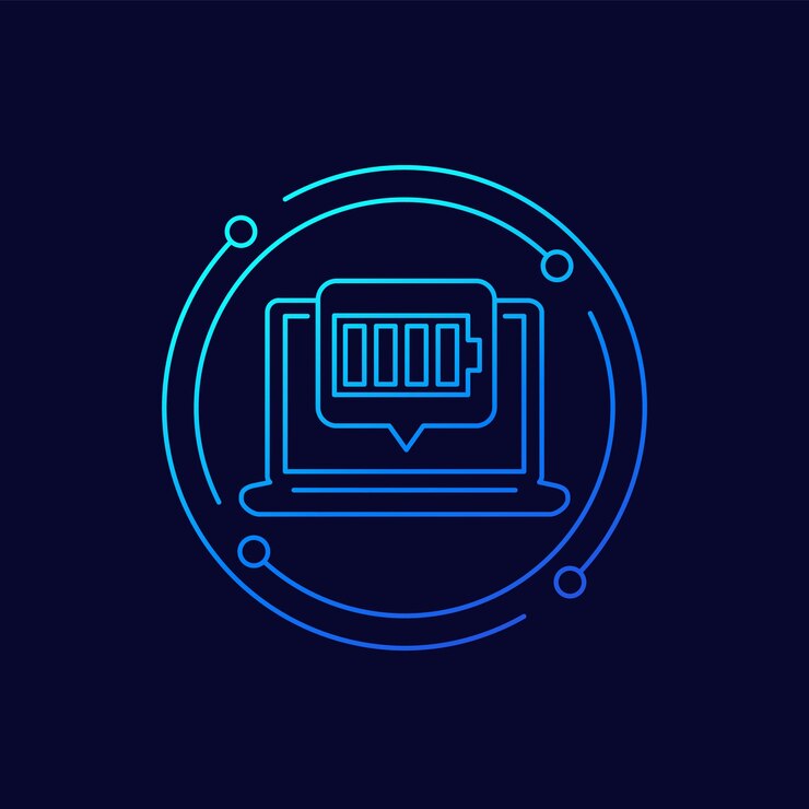Vector icono de carga de la batería con diseño lineal de portátil
