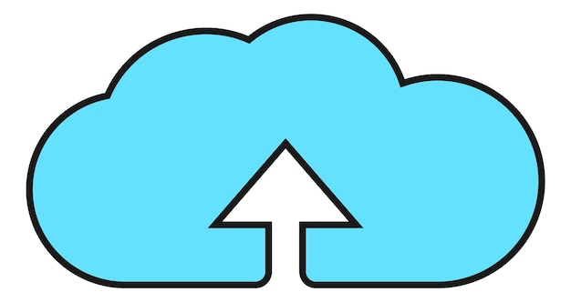 Icono de carga de datos. Nube azul con flecha hacia arriba en el interior aislado sobre fondo blanco.