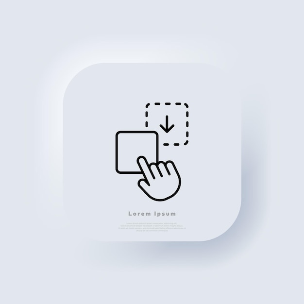 Icono de carga de fotos en negro. cursor de mano. botón web de interfaz de usuario blanco neumorphic ui ux. neumorfismo. ilustración vectorial.