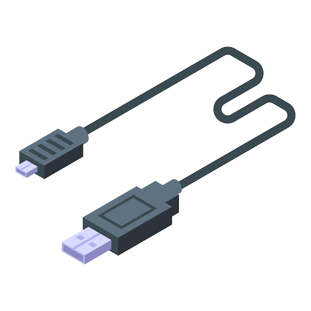 Icono de cargador de cable USB Isométrico del icono de vector de cargador de cable USB para diseño web aislado sobre fondo blanco