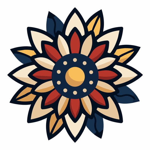 Vector icono de caricatura dibujado a mano en estilo mandala de girasol concepto de ilustración aislada