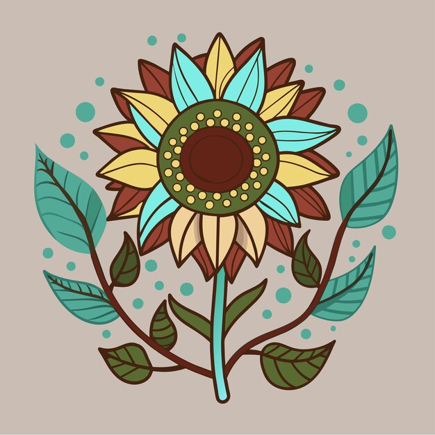 Vector icono de caricatura dibujado a mano en estilo mandala de girasol concepto de ilustración aislada