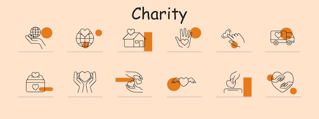 icono de caridad corazón en las manos cinta apretón de manos paloma pata en la mano grupo de manos camiseta con corazón sosteniendo paquete de ayuda al corazón donación de atención domiciliaria ayuda voluntaria de caridad apoyo