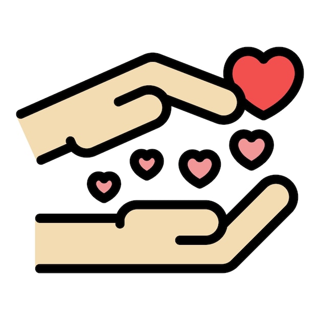 Icono de caridad de las manos Contorno de las manos Icono vectorial de caridad Color plano aislado