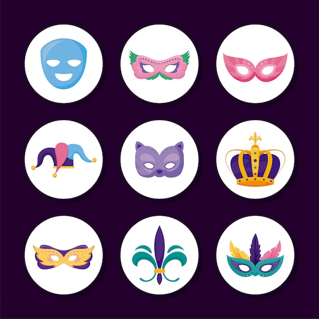 Vector icono de carnaval de carnaval aislado dentro de círculos