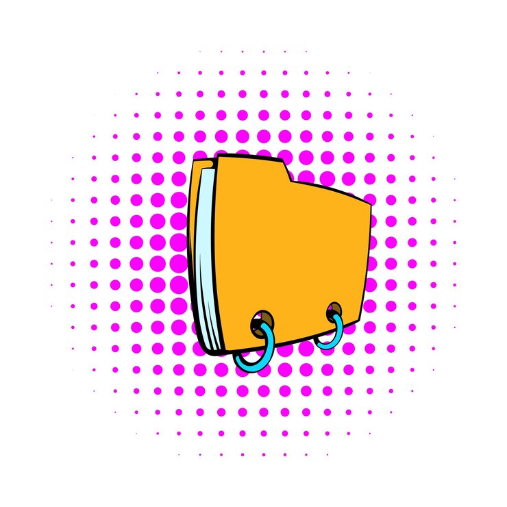 Icono de carpeta de archivos amarillo en estilo cómic sobre un fondo blanco