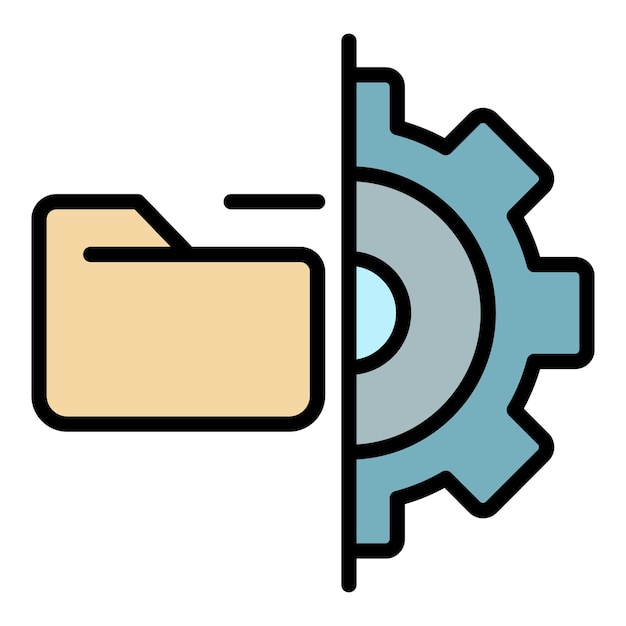 Icono de carpeta y engranaje Contorno de carpeta y icono de vector de engranaje color plano aislado