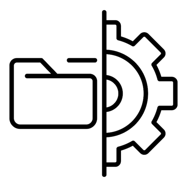 Icono de carpeta y engranaje Icono de vector de carpeta y engranaje de esquema para diseño web aislado sobre fondo blanco