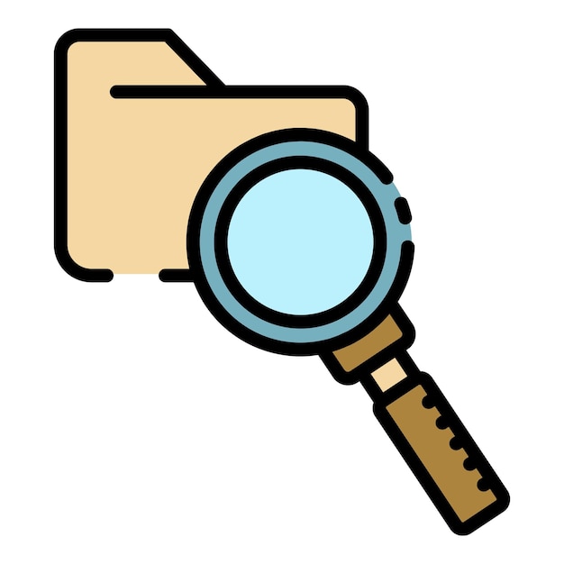 Icono de carpeta y lupa Contorno de carpeta y lupa vector icono color plano aislado