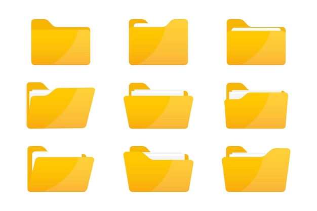 Icono de carpetas Carpetas con documentos Abrir carpeta y cerrar carpeta Signo de directorio de documentos Archivo de carpeta de oficina de datos Conjunto de carpeta de iconos planos para la aplicación de diseño de su sitio web UI Ilustración vectorial