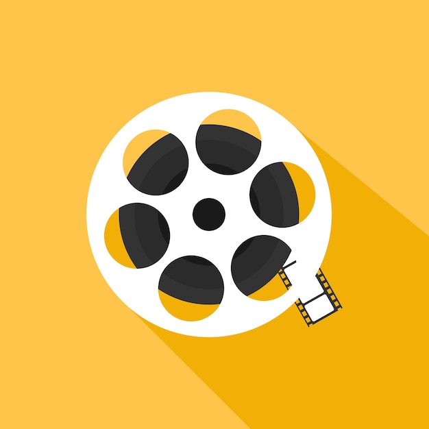 Icono de carrete de película en fondo amarillo Icono de equipo de filmación Símbolo de cine Ilustración vectorial