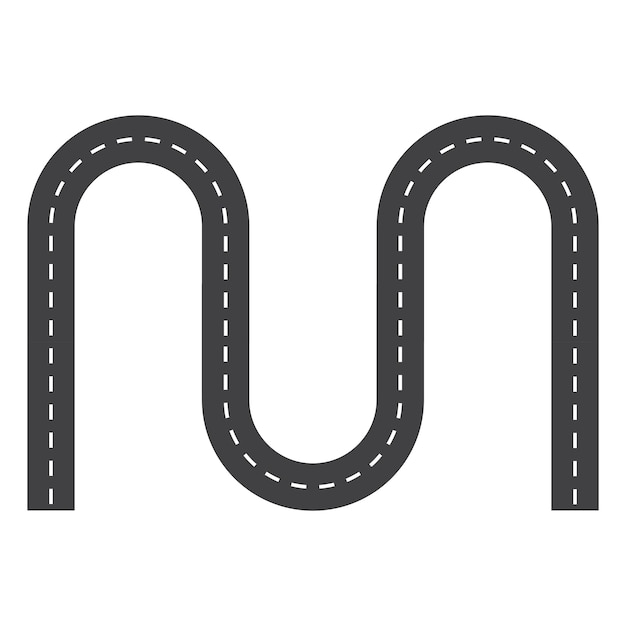 Ícono de carretera curva Ruta de asfalto sinuosa Ilustración de la ruta de tráfico Símbolo vectorial