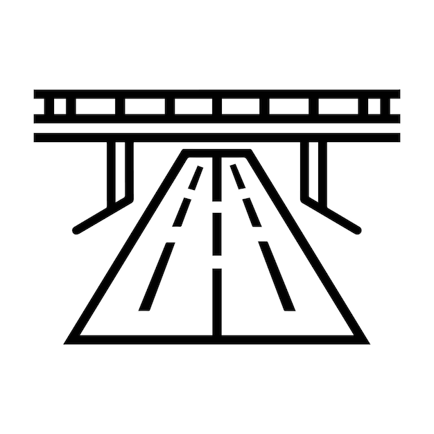 Icono de carretera y puente con línea negra sobre diseño de fondo blanco
