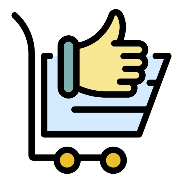 Vector icono del carrito de la compra pulgar hacia arriba contorno del carrillo de la comprapulgar hacia arriba icono vectorial color plano aislado