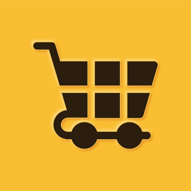 Icono de carrito de compras amarillo en relieve para comercio electrónico y minorista