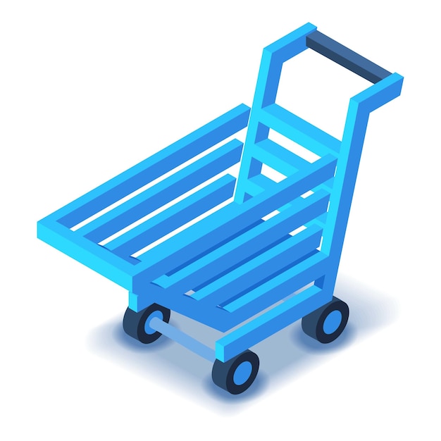 Icono de carrito de compras azul Ilustración isométrica del icono de vector de carrito de compras para diseño web