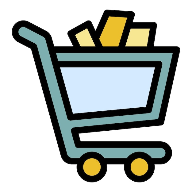 Icono de carrito de compras completo Contorno de carrito del centro comercial Icono vectorial de color plano aislado