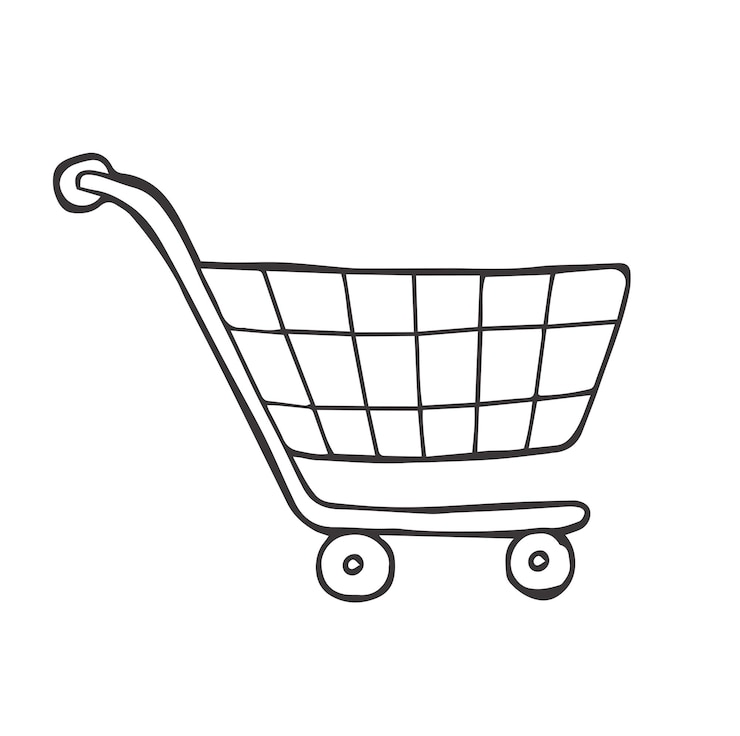 Vector icono de carrito de compras de doodle o logotipo dibujado a mano con una delgada línea negra