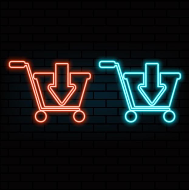 icono de carrito de compras en línea vector estilo de neón naranja