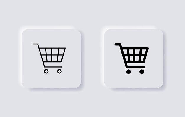 Icono de carrito de compras neumórfico símbolo de cesta de la tienda ui ux aplicación web en botones de neumorfismo blanco