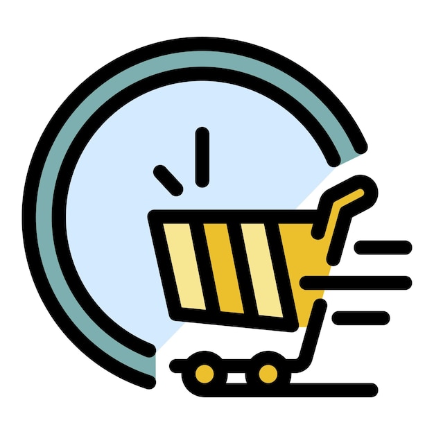 Icono de carrito de compras rápido Contorno de icono de vector de carrito de compras rápido color plano aislado
